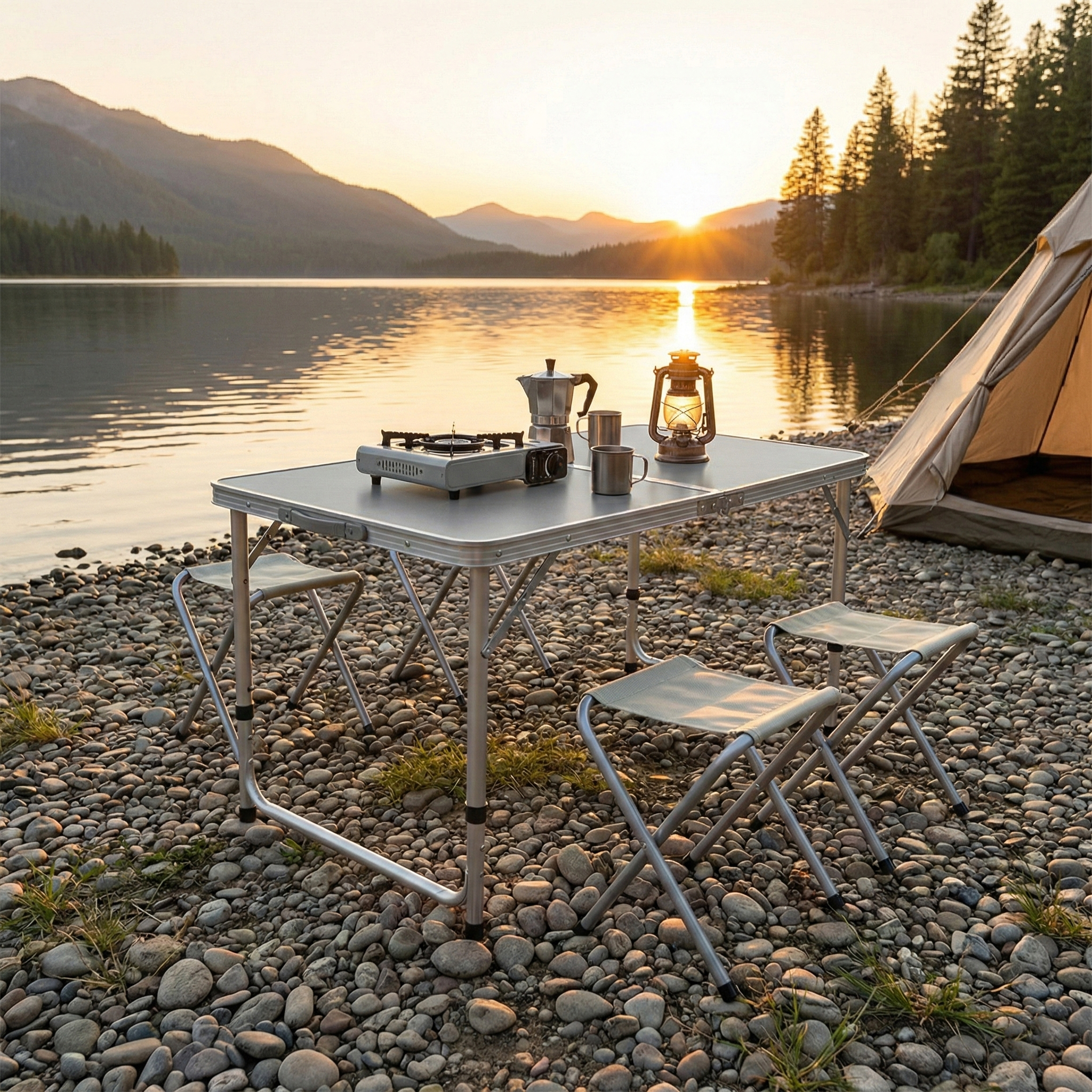 Folding Camping Table & 4 Stool Set – Portable Picnic Table with Chairs - Image 6