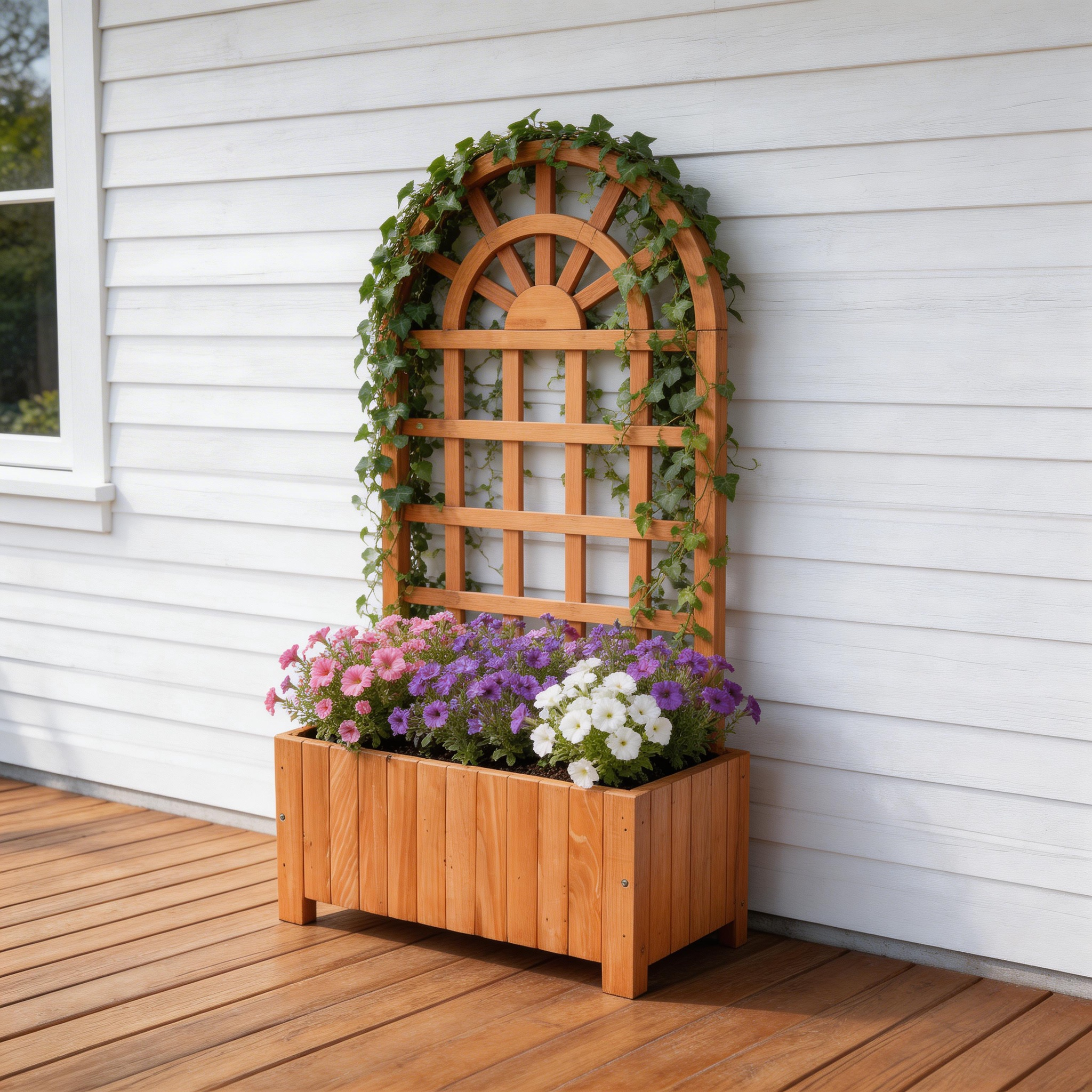 Wooden Arched Trellis Planter Box with Climbing Frame - Image 6