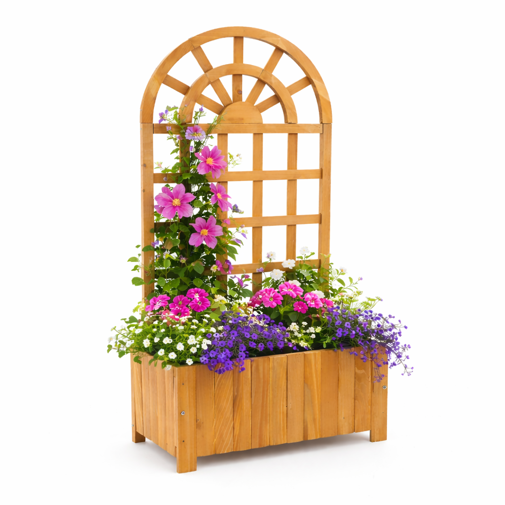Wooden Arched Trellis Planter Box with Climbing Frame